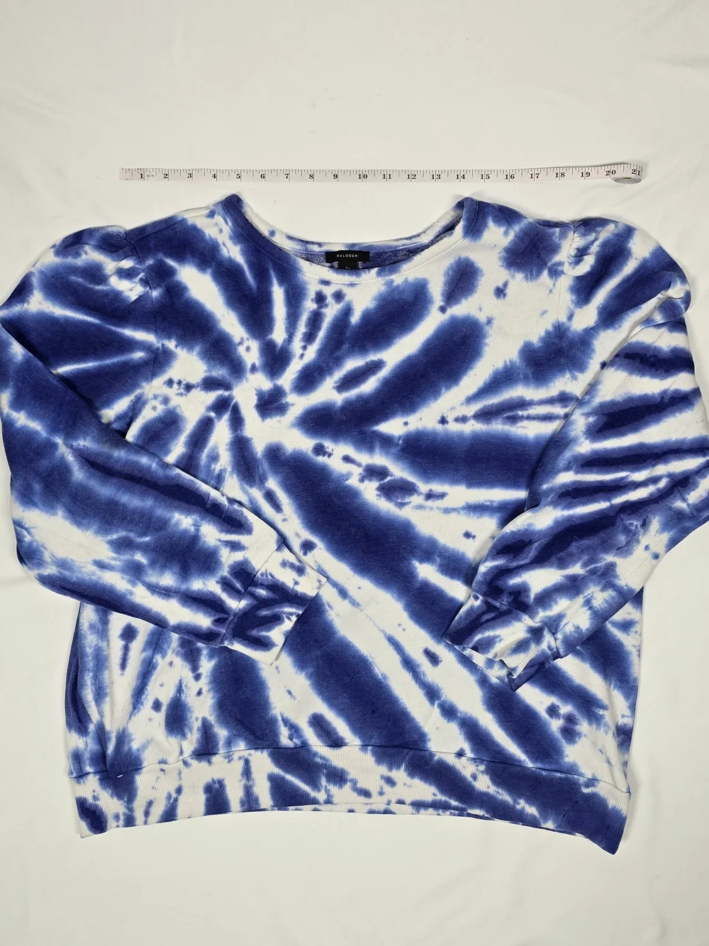 Halogen Blue White Tie Dye Puff Sleeve Sweatshirt Size 2X